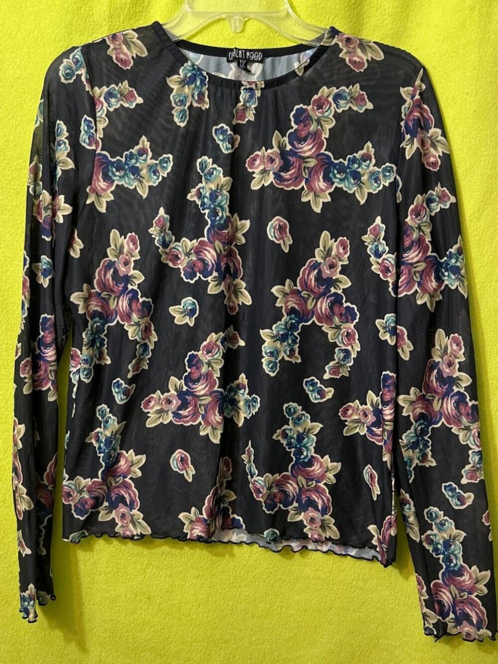 Dolls Kill Current Mood Plus Floral Scallop Accent Semi Sheer Mesh Top 1x